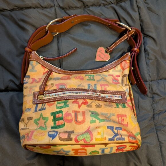 Authentic Dooney & Bourke Leather Hobo Doodle Bag Purse Multi Color NICE - Picture 1 of 7